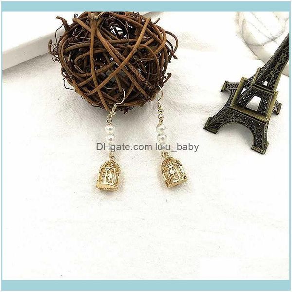 

stud earrings jewelrystud korean fashion simple literary temperament retro wild original hand-made pearl bird cage earring ear20211 drop del, Golden;silver