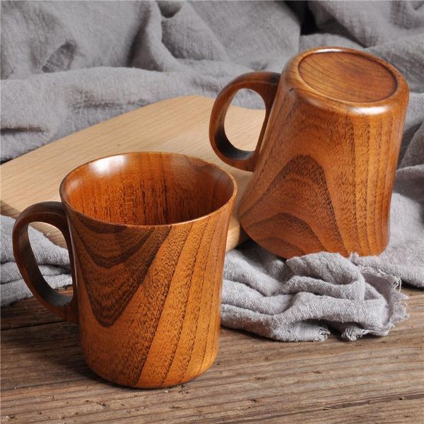 

retro handmade wooden cup natural wood tea coffee milk mug with handle water tea/milk/breakfast mugs