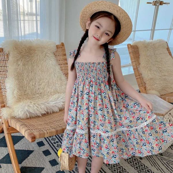 Предварительная продажа детские девочки платье без рукавов моды вишневое маленькое цветочное печать платье шаблон 2021 весна новая бронирование продуктов Q0716
