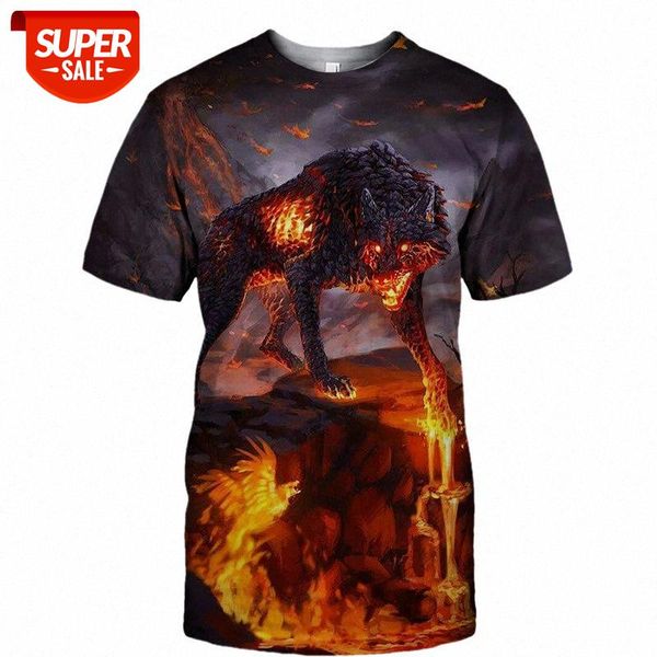 

color flower wolf 3d digital printing t-shirt loose men's casual short sleeve style #ur8b, White;black