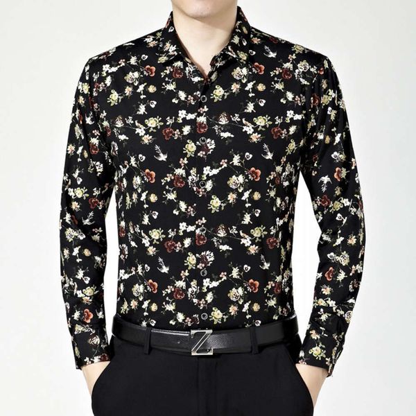 

men's casual shirts shirtsummer long sleeve floral cotton thin pocket printed bird dragon pattern large no iron men's casual shirt, White;black