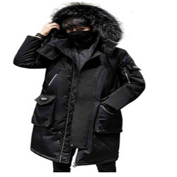 

2021 fashionable coat thicken jacket men hooded warm lengthen parka white duck down hight quality male new winter down, Black