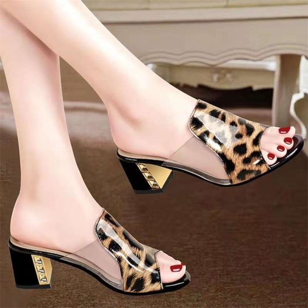 

modern high heel women summer slipper sandals for girl shoes 210928, Black