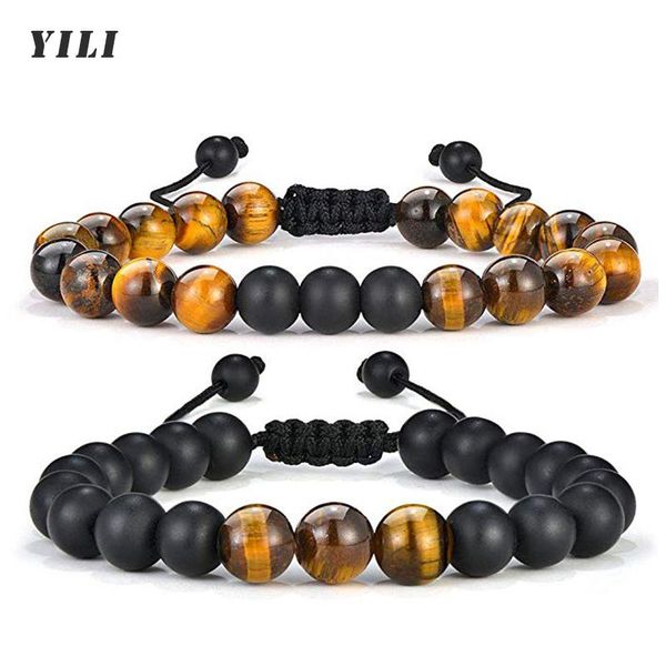 

beaded, strands 2 pcs fashion tiger eye stone bracelets natural black matte onyx beads bracelet charm for men jewelry gift