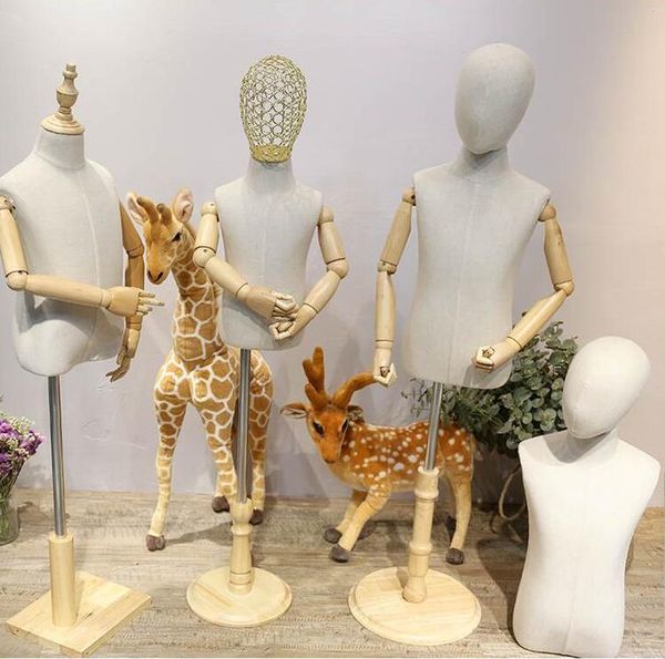 

3-4year children sewing mannequin body half-style models props,clothing white lince fabric disc base wood hand ,1pc d400, Khaki