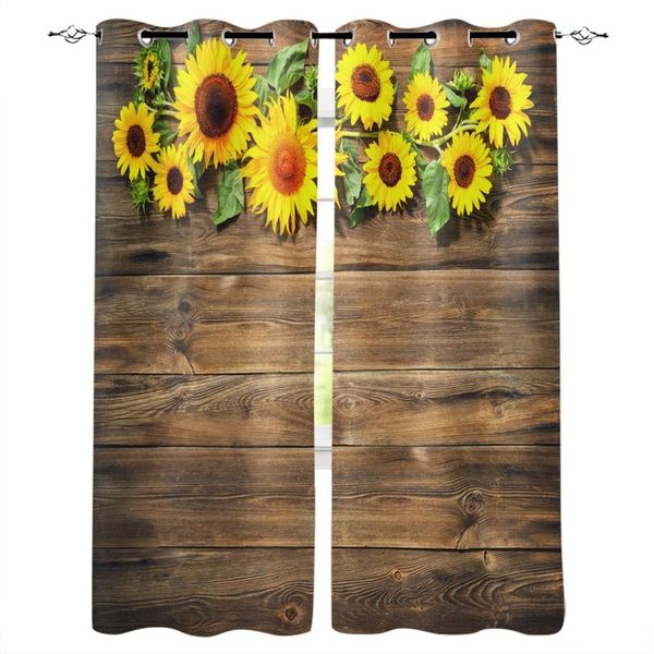 

curtain & drapes sunflower leaves retro wood board home decor for living room bedroom door kitchen curtains window children