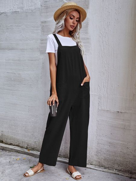 

dual pocket solid overall jumpsuit without tee 37zm#, White