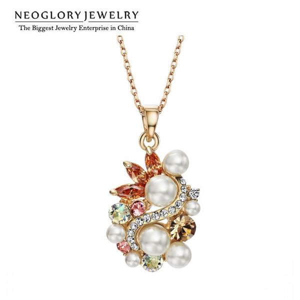 

pendant necklaces neoglory czech rhinestone sliver plated charm & pendants for women simulated pearl fashion jewelry 2021 brand, Silver