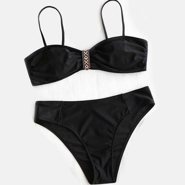 

bikini suit 2020 new black bra low waist swimsuit set, White;black