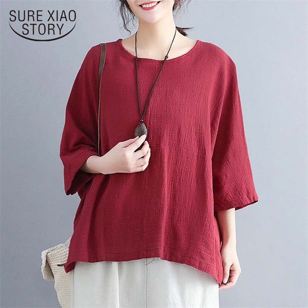 Koreanische Kleidung Damen Kleidung Harajuku schulterfreie Tops für rotes Hemd Casual Solid O-Neck Batwing Sleeve 3239 50 210510