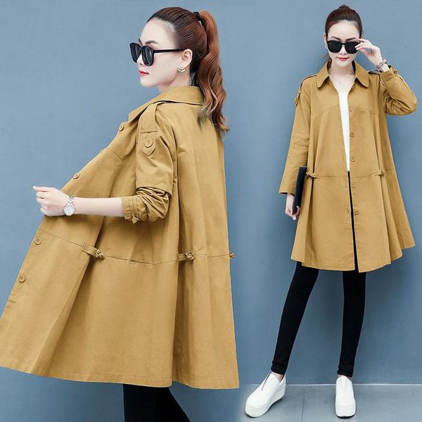 

women's trench coats nice women coat spring autumn windbreaker female fashion long sleeve loose thin all-match ladies outwear plus size, Tan;black