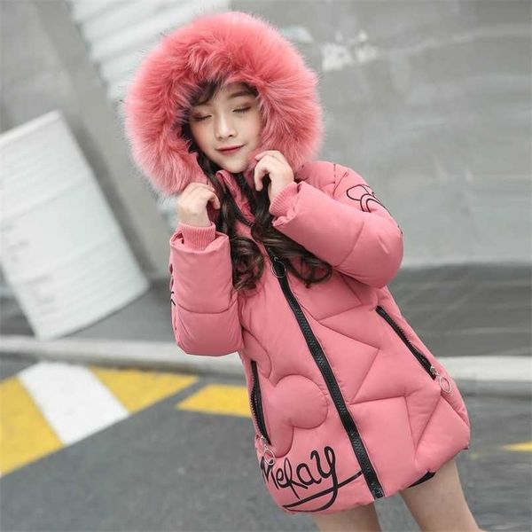 

baby girl clothes down jacket cotton coat autumn and winter thick warm hooded fashion fur collar 211203, Blue;gray