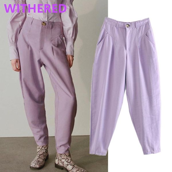 

women's pants & capris withered enlgand high street vintage purple color loose harem turnip women pantalones mujer pantalon femme trous, Black;white