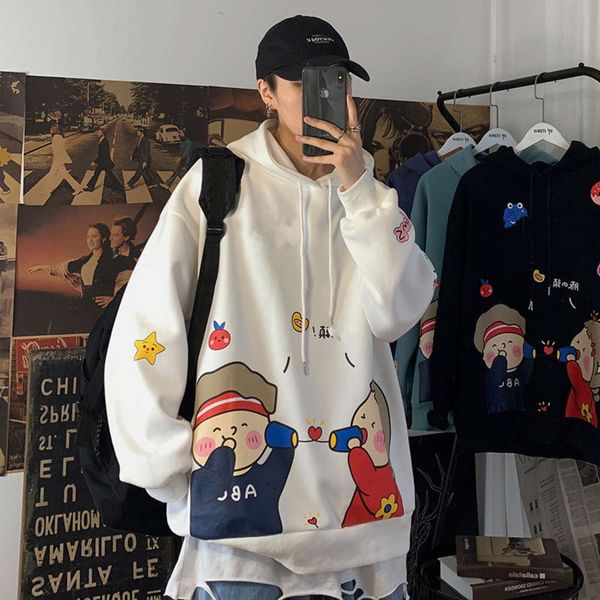 

hoodies hooded men's loose clothes all-match headdress fashion brand jacket, Black