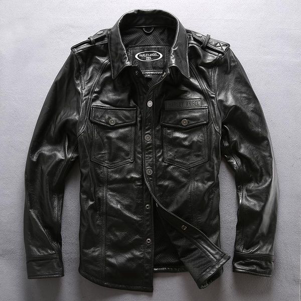 

factory 2021 men black genuine leatehr first layer soft cow leather business casual jacket shirt men's & faux