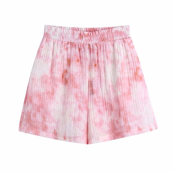 

women's shorts women fashion tie-dye print za spring summer pink short pants chic lady casual elastic high waist suit hg7c, White;black