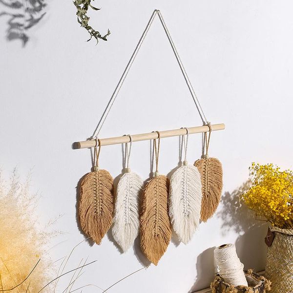 

decorative objects & figurines wall hanging hand-made feather cotton woven leaves living room door hangings home decorations