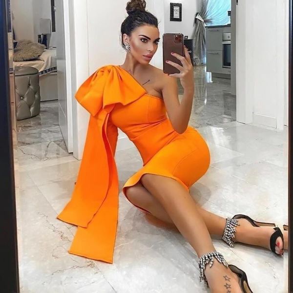 

casual dresses women one shoulder designer bow black blue orange bandage dress legg elegant evening celebrity chic party vestido, Black;gray