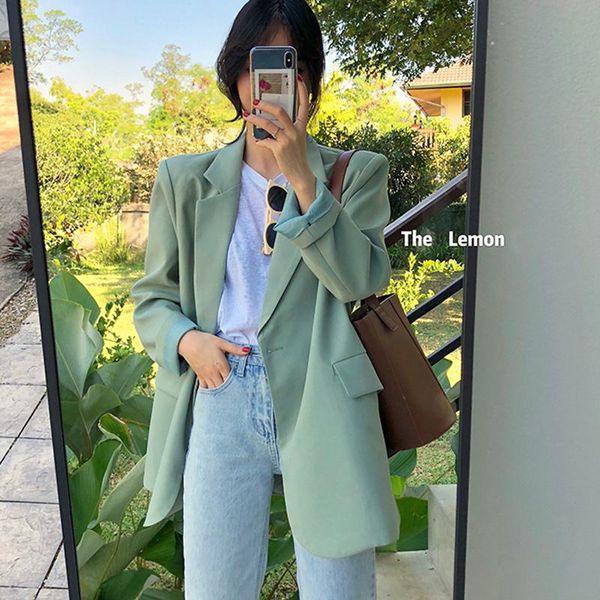 

women's suits & blazers spring autumn casual single button female suit jackets long sleeve outwears woman 2021 solid color loose women, White;black