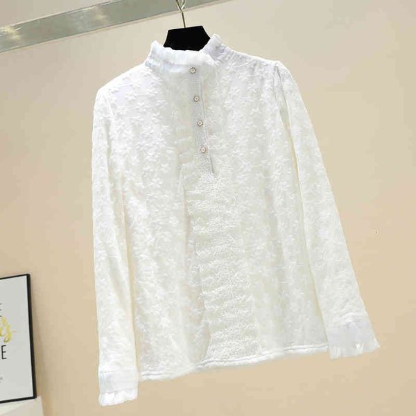 

shirt fleece padded blouse stand collar women autumn winter fashion lined warm bottoming, White