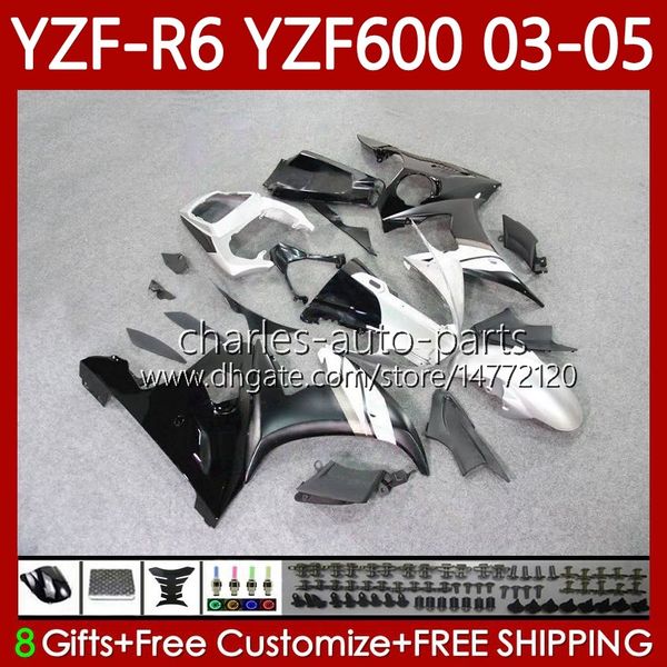 Мотоцикл белый черный кузов для Yamaha YZF600 YZF R 6 600 CC YZF-R6 2003 2004 2005 CAD 95NO.155 YZF R6 600CC YZF-600 03-05 Body YZFR6 03 04 05 OEM обтекатель