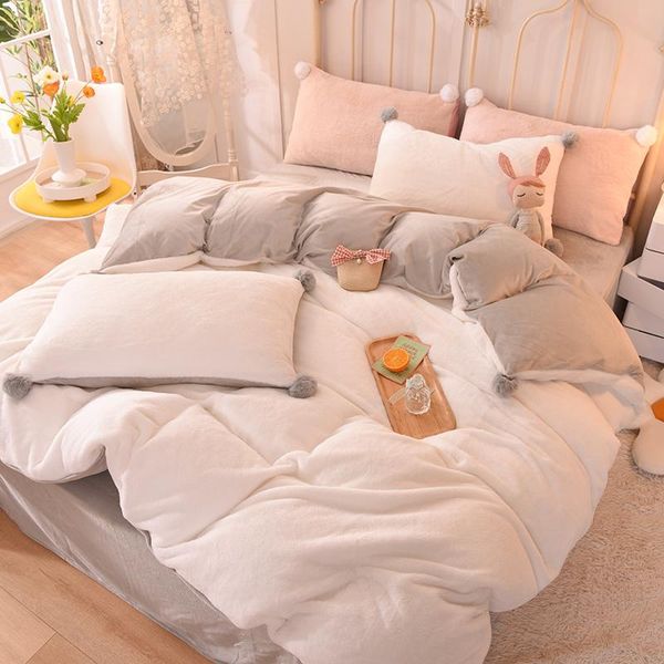 

bedding sets nordic style winter warm set short plush duvet cover double color patchwork fleece quilt sheet pillowcase