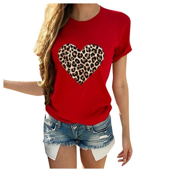 

valentines day clothing leopard print women t shirts love couple short sleeve fashion casual slim yl10, White