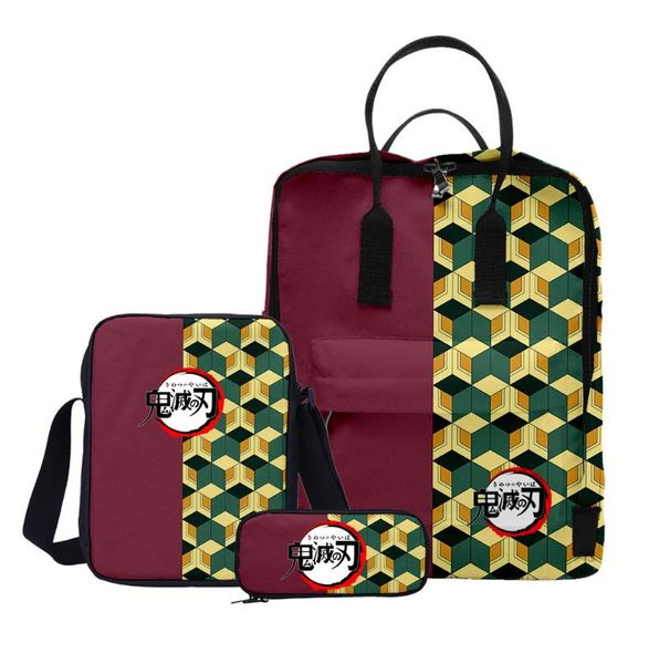 

backpack 3pcs/ set demon slayer: kimetsu no yaiba canvas bag tomioka giyuu school bags travel mochila feminina notebook