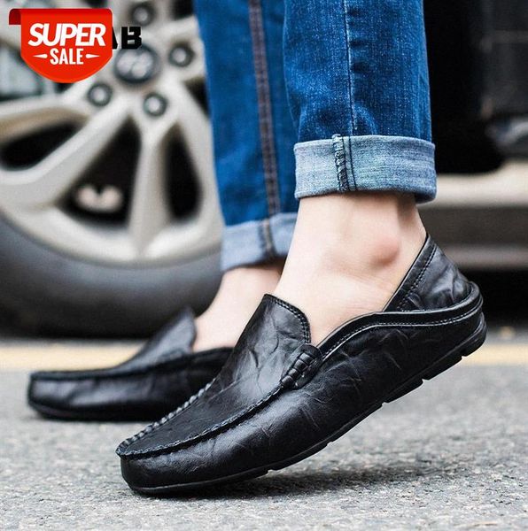 

men casual shoes 2021 fashion sneakers men leather shoes slip-on lightweight moccasin black brown loafers mens size 38-47 #ov2c