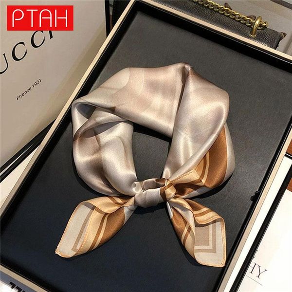 

scarves [ptah]100% mulberry silk scarf ladies banquet lightweight small square neckerchief breathable digital printed high quality, Blue;gray