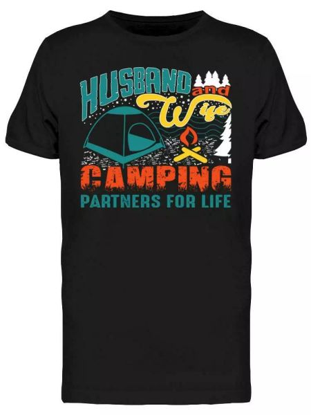 

husband and wife camping tee men's -image by shutterstock, White;black