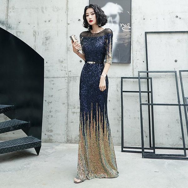 

banquet evening dress 2021 annual meeting celebrity fishtail long host skirt party ethnic clothing, Red