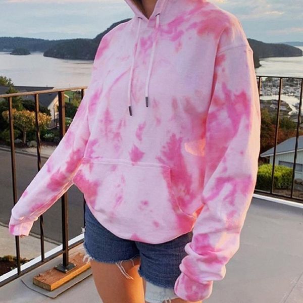 

women's hoodies & sweatshirts tie dye printed with a hood ladies long sleeve casual hooded oversized pullovers, Black
