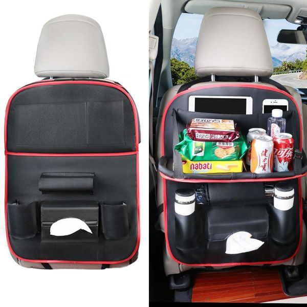 

car organizer leather chair back pocket multi function storage bag tray folding sundries hanging bag,