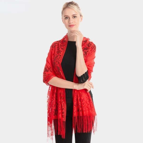 

scarves lace hollow scarf women fringed fashion shawl 2021 trend solid color red wholesale 13 colors, Blue;gray