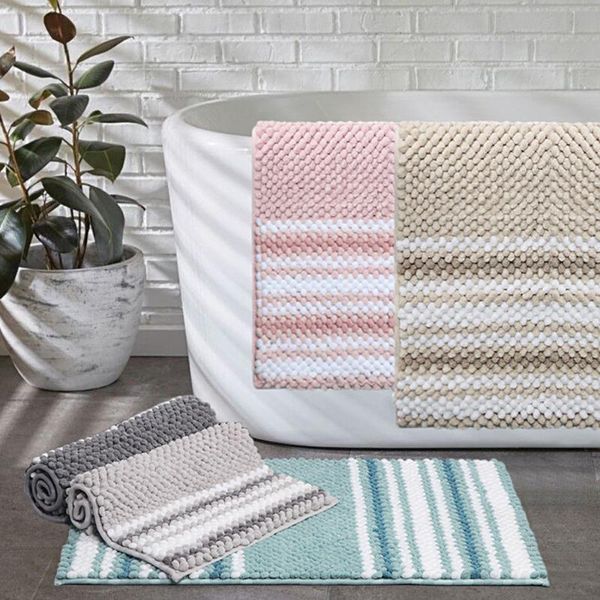 

bath mats household carpet door mat thick loop velvet kitchen bathroom non-slip stripe absorbent chenille toilet rug