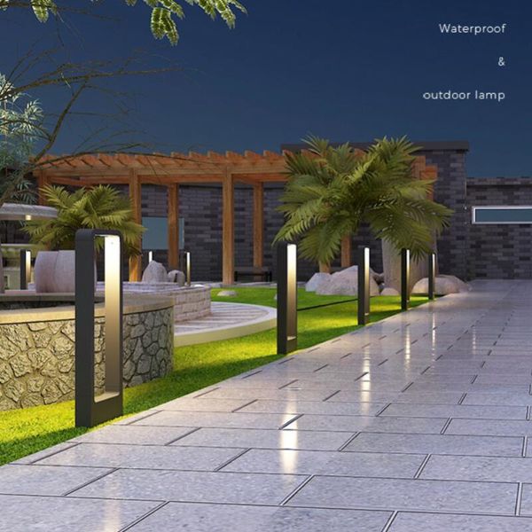 

waterproof led garden lawn lamp modern aluminum pillar light outdoor courtyard villa landscape square bollards lamps