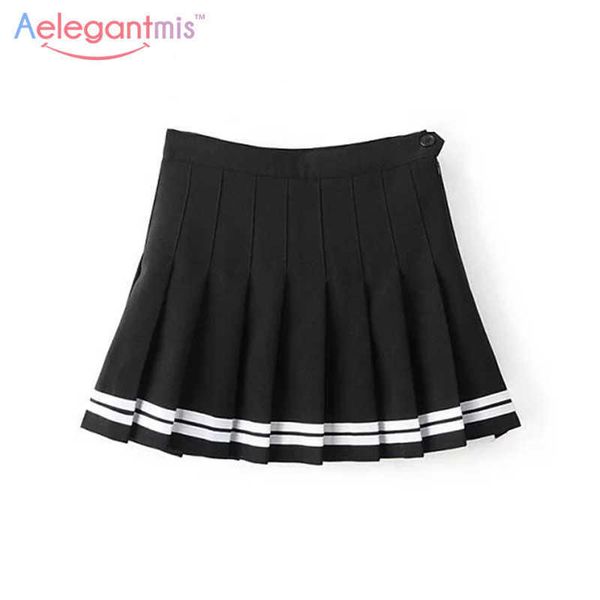

aelegantmis sweet pleated skirt women preppy style mini high waist girls vintage black white cute school uniforms s 210607