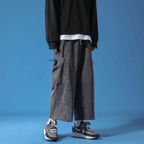 

spring wide-leg pants men's fashion pocket casual men streetwear korean loose hip-hop straight cargo mens trousers, Black