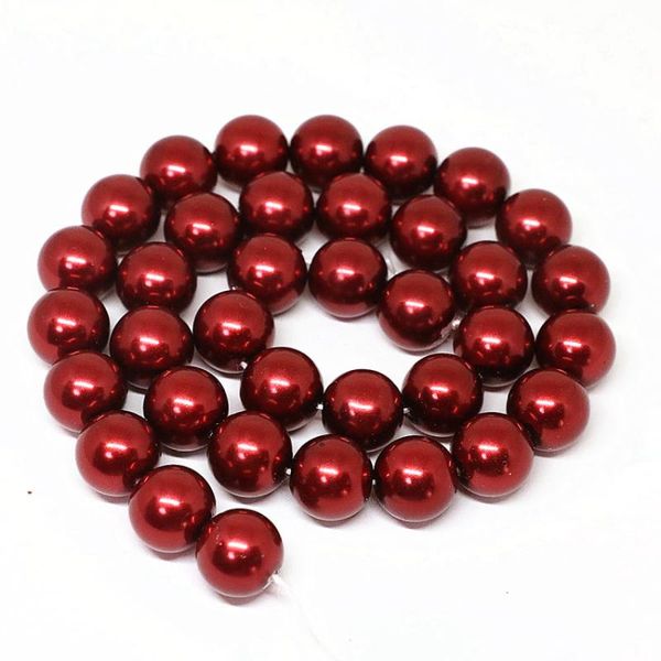 

other arrival fashion dark red imitation pearl shell round loose beads 4-14mm charms women jewelry making 15inch b1609