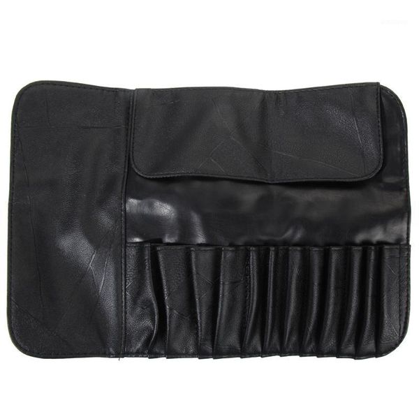 

12/18/24 slots cosmetic makeup brushes case holder roll bag black faux leather pouch for standard length brush kit1