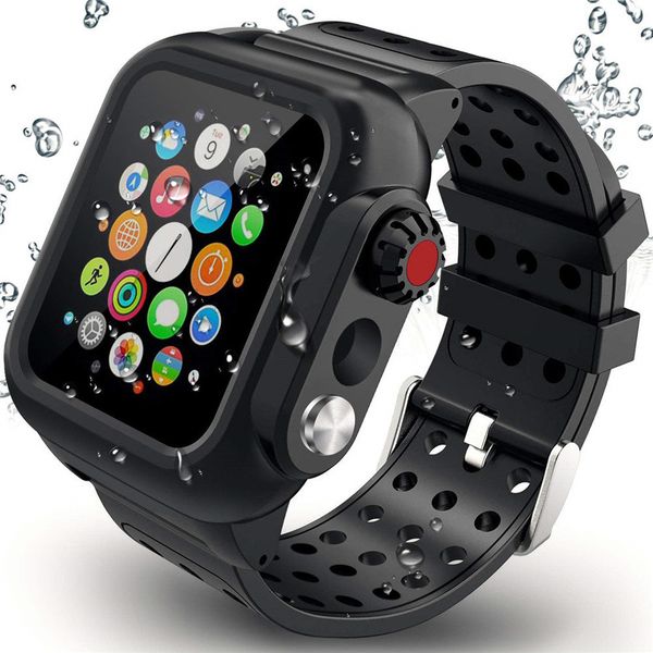 

waterproof rugged case with silicone band for apple watch series se 6 5 4 3 for iwatch 38/42/40/44mm strap screen protect cover