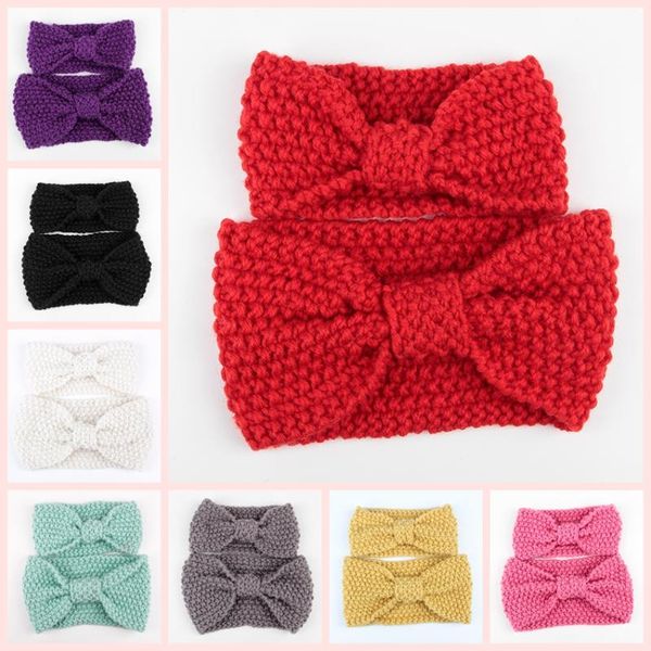 

hair accessories set mom and me fashion winter crochet headband women knit cute infant headwrap ear warmer headwear, Slivery;white