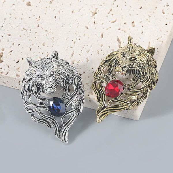 

pins, brooches fashion metal rhinestone wolf head brooch couple retro corsage girl exaggerated campus party cartoon, Gray
