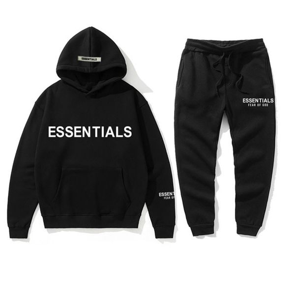 

feel of god double line essentials new set chest soup seal couple hooded sweater fog, Black