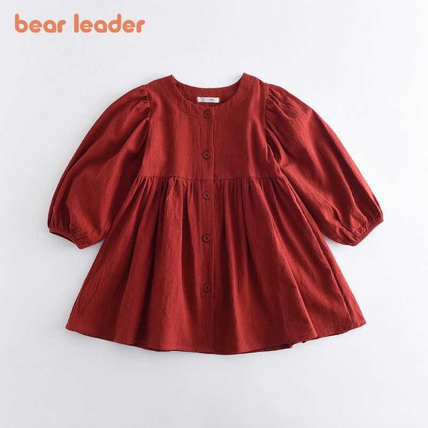 

bear leader girls spring long sleeve dresses fashion kids girl solid princess costumes children soft vestidos for 3-7y 210708, Red;yellow