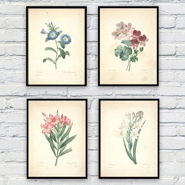 

paintings european retro botanical canvas painting home living bedroom decor vintage ancient flower wall art picture poster a1 a2 a4 size