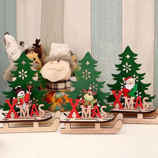 Предметы новизны 1 шт. Креативное рождественское рождественское покрашенное DIY деревянные собранные сани автомобильные украшения детские подарки украшения дома