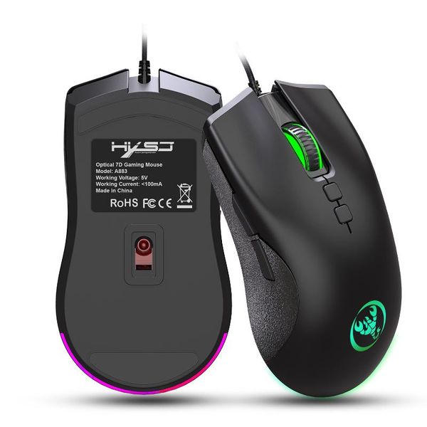 

mice hxsj a883 wired gaming mouse 6400dpi 7 buttons four-level adjustable dpi erogonomcic for desklaptop