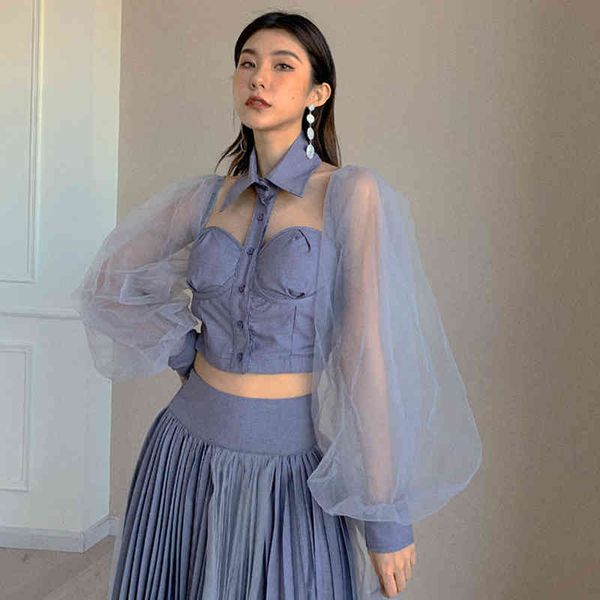 

hoodie patchwork ,mesh for women lapel long sleeve hollow out short shirt female fashion clothing spring, Black